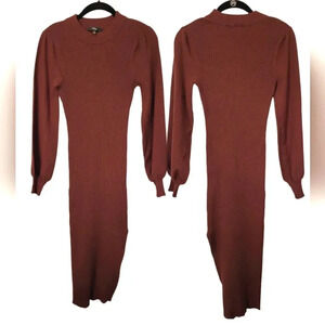 LULU'S ribbed knit puff balloon sleeves mock neck stretchy bodycon Midi Dress XL